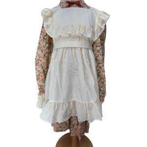 Vintage Nannette Girls Floral Prairie Dress with Eyelet Pinafore Apron Size 6